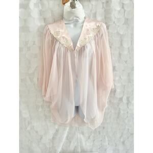 Victoria’s Secret vtg 90s pink see-through Chiffon Lace robe bed jacket short